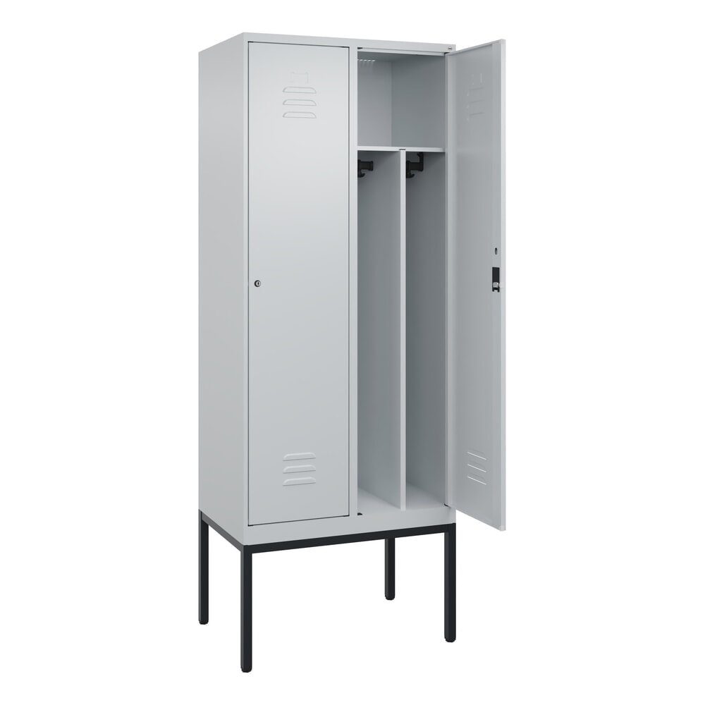 Produktabbildung: C+P Spind Classic PLUS, Gestell, 2 Abteile, HxBxT 2.120 x 800 x 500 mm, lichtgrau, lichtgrau, Zylinderschloss, mit Mitteltrennwand