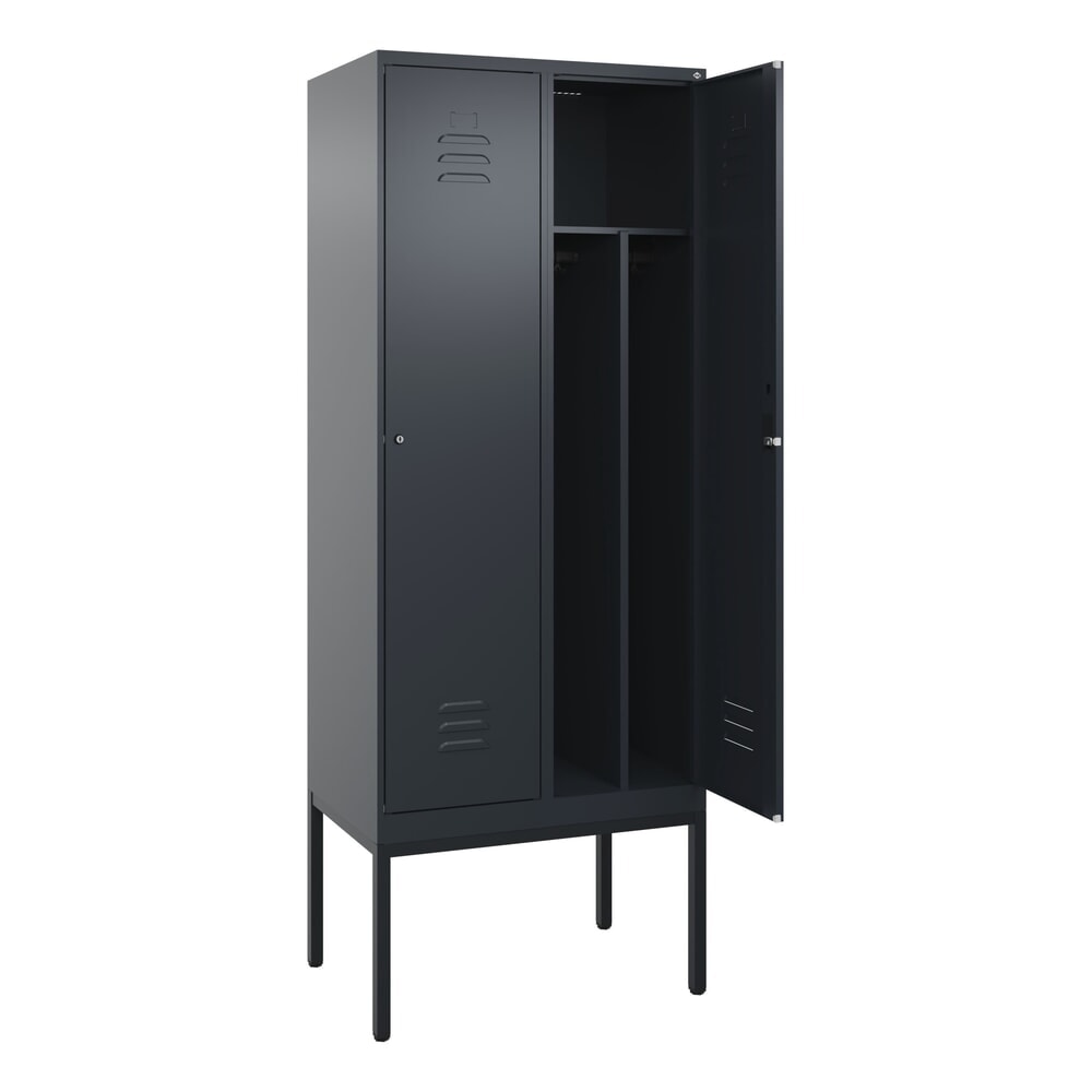 Produktabbildung: C+P Spind Classic PLUS, Gestell, 2 Abteile, HxBxT 2.120 x 800 x 500 mm, anthrazitgrau, anthrazitgrau, Zylinderschloss, mit Mitteltrennwand