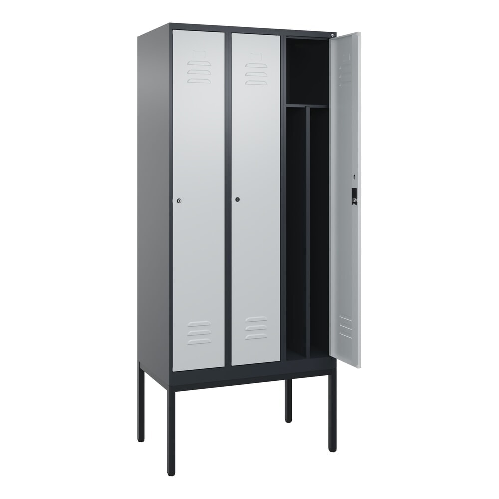 Produktabbildung: C+P Spind Classic PLUS, Gestell, 3 Abteile, HxBxT 2.120 x 900 x 500 mm, anthrazitgrau, lichtgrau, Zylinderschloss, mit Mitteltrennwand
