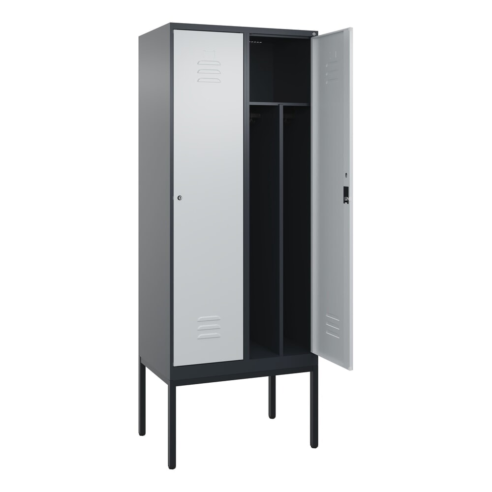 Produktabbildung: C+P Spind Classic PLUS, Gestell, 2 Abteile, HxBxT 2.120 x 800 x 500 mm, anthrazitgrau, lichtgrau, Zylinderschloss, mit Mitteltrennwand