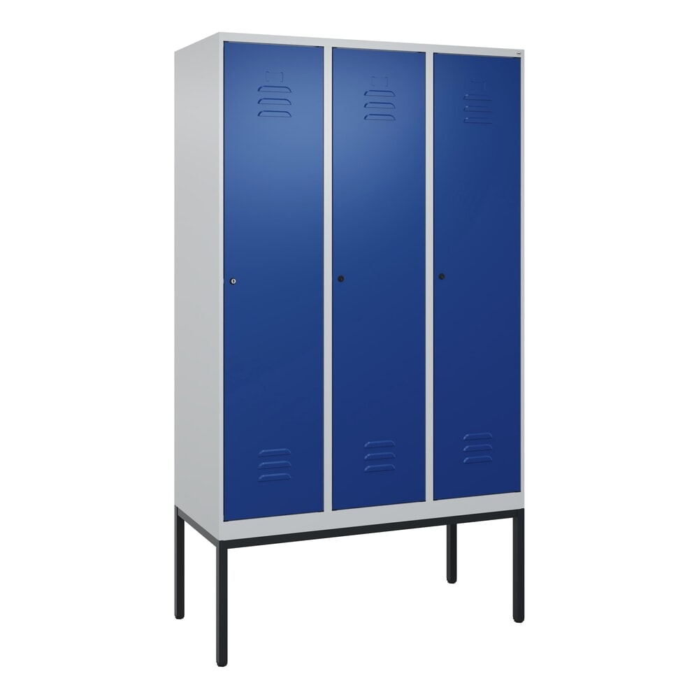 Produktabbildung Nr. 9: C+P Spind Classic PLUS, Gestell, 3 Abteile, HxBxT 2.120 x 1.200 x 500 mm, lichtgrau, enzianblau, Zylinderschloss, mit Mitteltrennwand