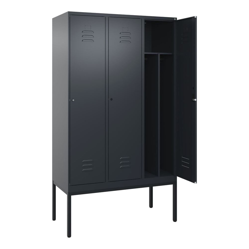 Produktabbildung: C+P Spind Classic PLUS, Gestell, 3 Abteile, HxBxT 2.120 x 1.200 x 500 mm, anthrazitgrau, anthrazitgrau, Zylinderschloss, mit Mitteltrennwand