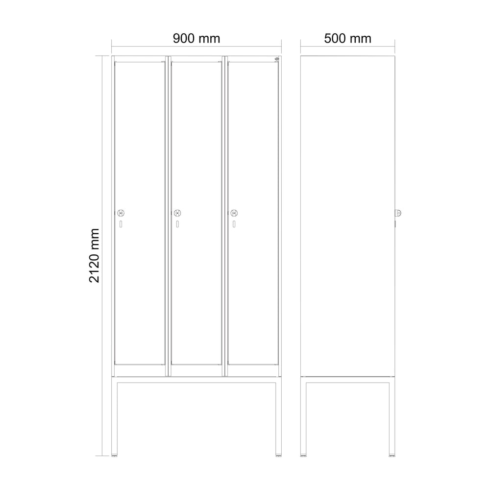 Produktabbildung Nr. 8: C+P Spind Classic PLUS, Gestell, 3 Abteile, HxBxT 2.120 x 900 x 500 mm, lichtgrau, anthrazitgrau, Zylinderschloss, ohne Mitteltrennwand