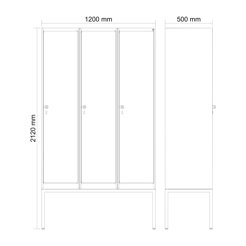 Produktabbildung Nr. 8: C+P Spind Classic PLUS, Gestell, 3 Abteile, HxBxT 2.120 x 1.200 x 500 mm, lichtgrau, anthrazitgrau, für Vorhängeschloss, ohne Mitteltrennwand