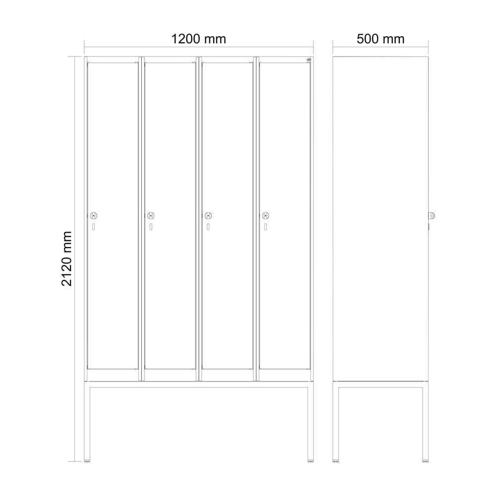 Produktabbildung Nr. 8: C+P Spind Classic PLUS, Gestell, 4 Abteile, HxBxT 2.120 x 1.200 x 500 mm, lichtgrau, enzianblau, für Vorhängeschloss, ohne Mitteltrennwand