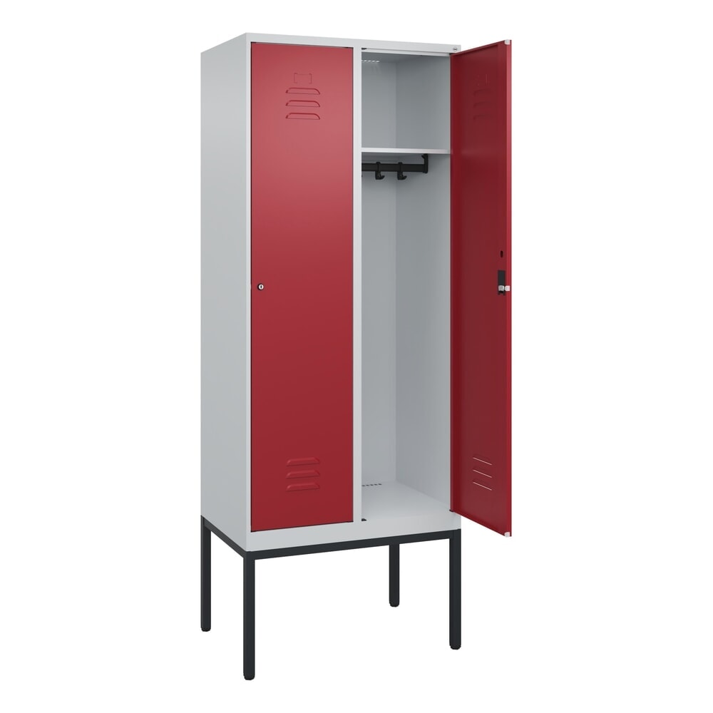 Produktabbildung: C+P Spind Classic PLUS, Gestell, 2 Abteile, HxBxT 2.120 x 800 x 500 mm, lichtgrau, rubinrot, Zylinderschloss, ohne Mitteltrennwand