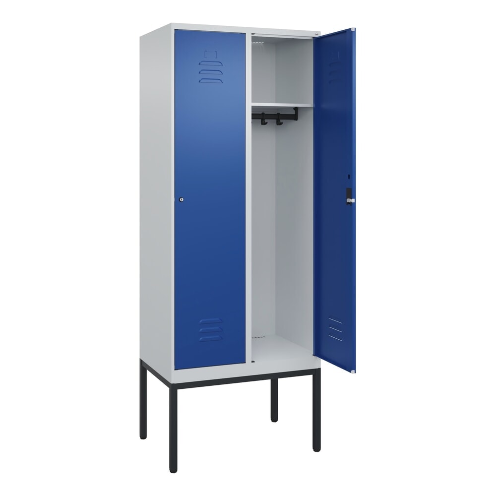 Produktabbildung: C+P Spind Classic PLUS, Gestell, 2 Abteile, HxBxT 2.120 x 800 x 500 mm, lichtgrau, enzianblau, Zylinderschloss, ohne Mitteltrennwand