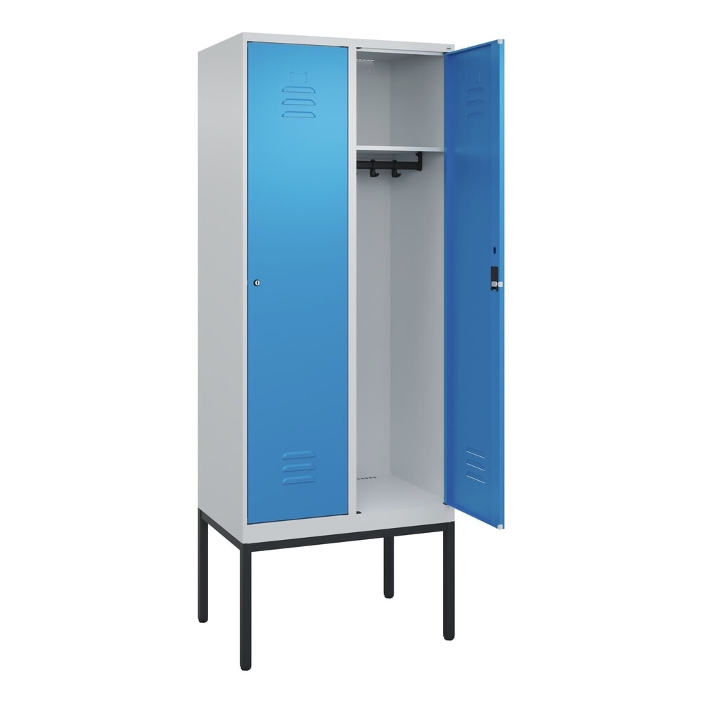 Produktabbildung: C+P Spind Classic PLUS, Gestell, 2 Abteile, HxBxT 2.120 x 800 x 500 mm, lichtgrau, lichtblau, Zylinderschloss, ohne Mitteltrennwand