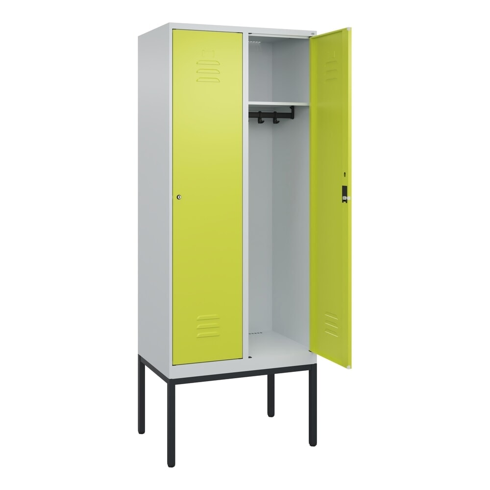Produktabbildung: C+P Spind Classic PLUS, Gestell, 2 Abteile, HxBxT 2.120 x 800 x 500 mm, lichtgrau, clowngrün, Zylinderschloss, ohne Mitteltrennwand