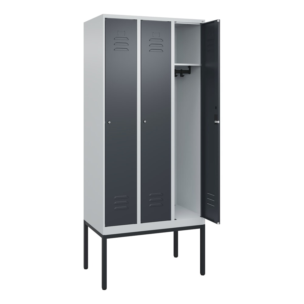 Produktabbildung Nr. 1: C+P Spind Classic PLUS, Gestell, 3 Abteile, HxBxT 2.120 x 900 x 500 mm, lichtgrau, anthrazitgrau, Zylinderschloss, ohne Mitteltrennwand