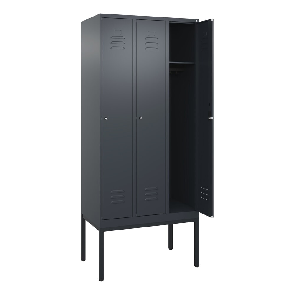 Produktabbildung: C+P Spind Classic PLUS, Gestell, 3 Abteile, HxBxT 2.120 x 900 x 500 mm, anthrazitgrau, anthrazitgrau, Zylinderschloss, ohne Mitteltrennwand
