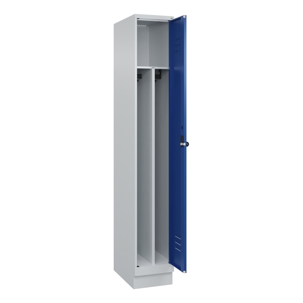 Produktabbildung: C+P Spind Classic PLUS, Sockel, 1 Abteil, HxBxT 1.950 x 300 x 500 mm, lichtgrau, enzianblau, für Vorhängeschloss, mit Mitteltrennwand