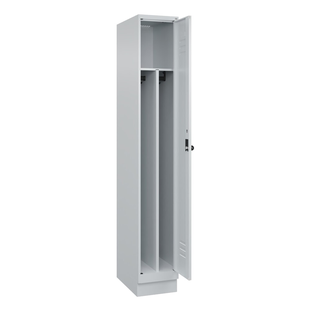 Produktabbildung: C+P Spind Classic PLUS, Sockel, 1 Abteil, HxBxT 1.950 x 300 x 500 mm, lichtgrau, lichtgrau, für Vorhängeschloss, mit Mitteltrennwand
