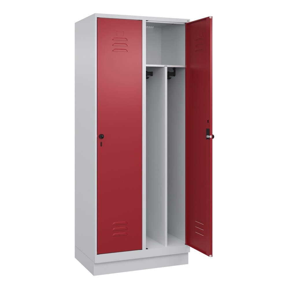 Produktabbildung: C+P Spind Classic PLUS, Sockel, 2 Abteile, HxBxT 1.950 x 800 x 500 mm, lichtgrau, rubinrot, für Vorhängeschloss, mit Mitteltrennwand