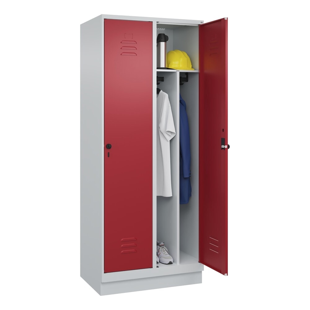 Produktabbildung Nr. 10: C+P Spind Classic PLUS, Sockel, 2 Abteile, HxBxT 1.950 x 800 x 500 mm, lichtgrau, rubinrot, für Vorhängeschloss, mit Mitteltrennwand