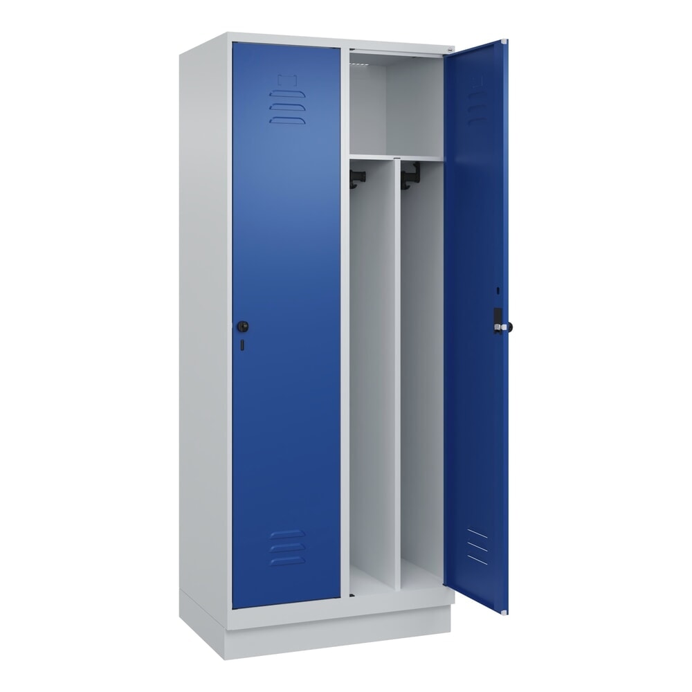 Produktabbildung: C+P Spind Classic PLUS, Sockel, 2 Abteile, HxBxT 1.950 x 800 x 500 mm, lichtgrau, enzianblau, für Vorhängeschloss, mit Mitteltrennwand