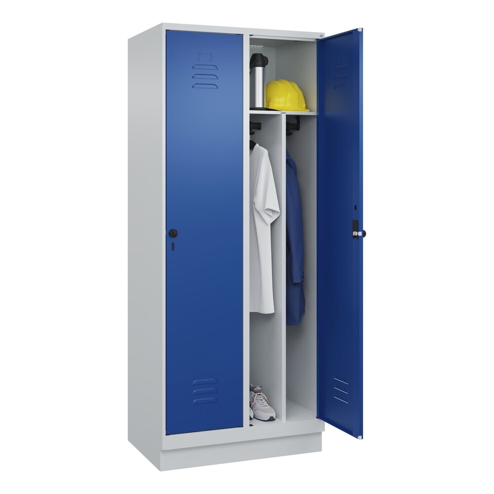 Produktabbildung Nr. 10: C+P Spind Classic PLUS, Sockel, 2 Abteile, HxBxT 1.950 x 800 x 500 mm, lichtgrau, enzianblau, für Vorhängeschloss, mit Mitteltrennwand