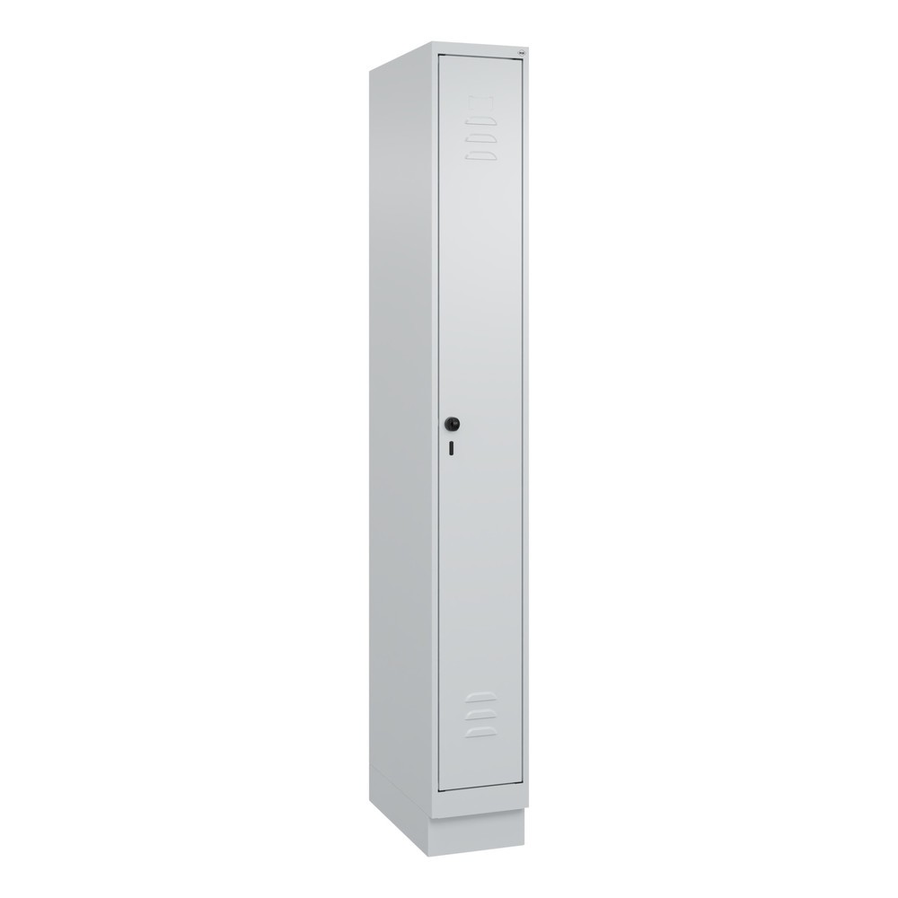 Produktabbildung: C+P Spind Classic PLUS, Sockel, 1 Abteil, HxBxT 1.950 x 250 x 500 mm, lichtgrau, lichtgrau, für Vorhängeschloss, ohne Mitteltrennwand