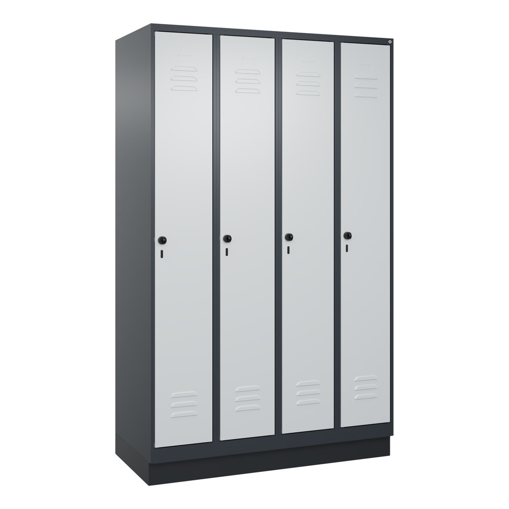 Produktabbildung: C+P Spind Classic PLUS, Sockel, 4 Abteile, HxBxT 1.950 x 1.200 x 500 mm, anthrazitgrau, lichtgrau, für Vorhängeschloss, ohne Mitteltrennwand