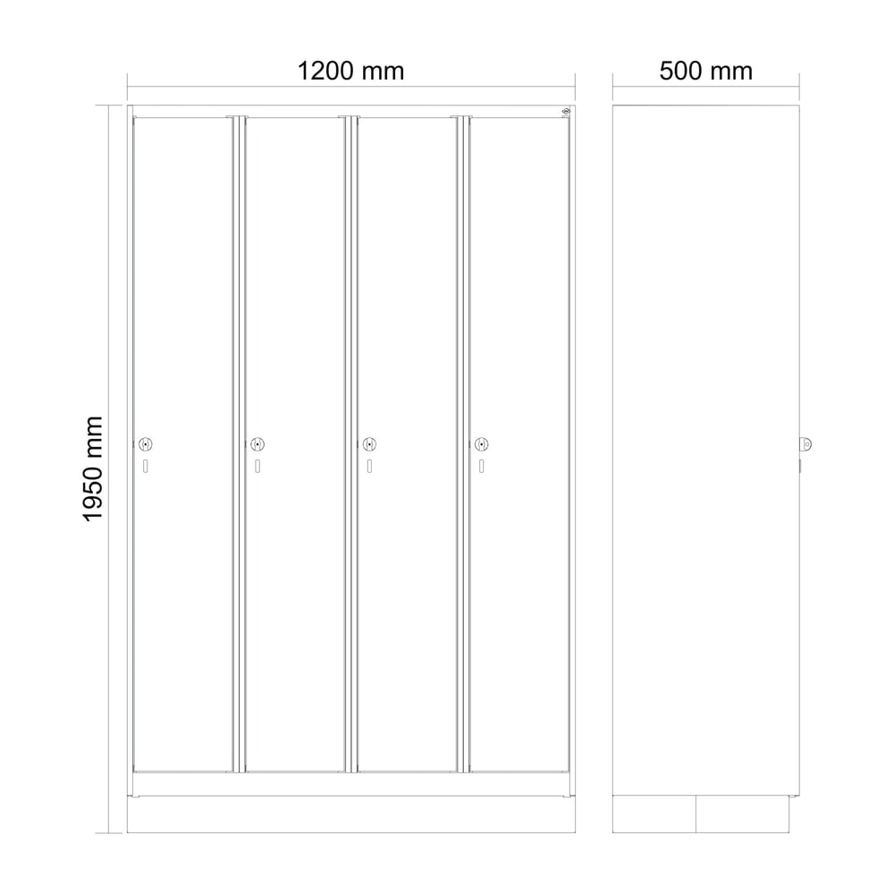 Produktabbildung Nr. 8: C+P Spind Classic PLUS, Sockel, 4 Abteile, HxBxT 1.950 x 1.200 x 500 mm, lichtgrau, enzianblau, Zylinderschloss, ohne Mitteltrennwand