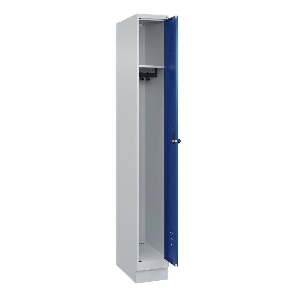 Produktabbildung: C+P Spind Classic PLUS, Sockel, 1 Abteil, HxBxT 1.950 x 250 x 500 mm, lichtgrau, enzianblau, für Vorhängeschloss, ohne Mitteltrennwand