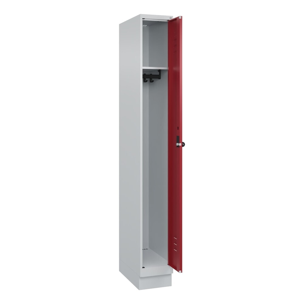 Produktabbildung: C+P Spind Classic PLUS, Sockel, 1 Abteil, HxBxT 1.950 x 250 x 500 mm, lichtgrau, rubinrot, für Vorhängeschloss, ohne Mitteltrennwand