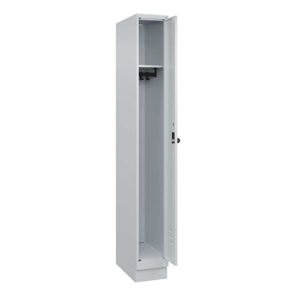 Produktabbildung: C+P Spind Classic PLUS, Sockel, 1 Abteil, HxBxT 1.950 x 250 x 500 mm, lichtgrau, lichtgrau, für Vorhängeschloss, ohne Mitteltrennwand