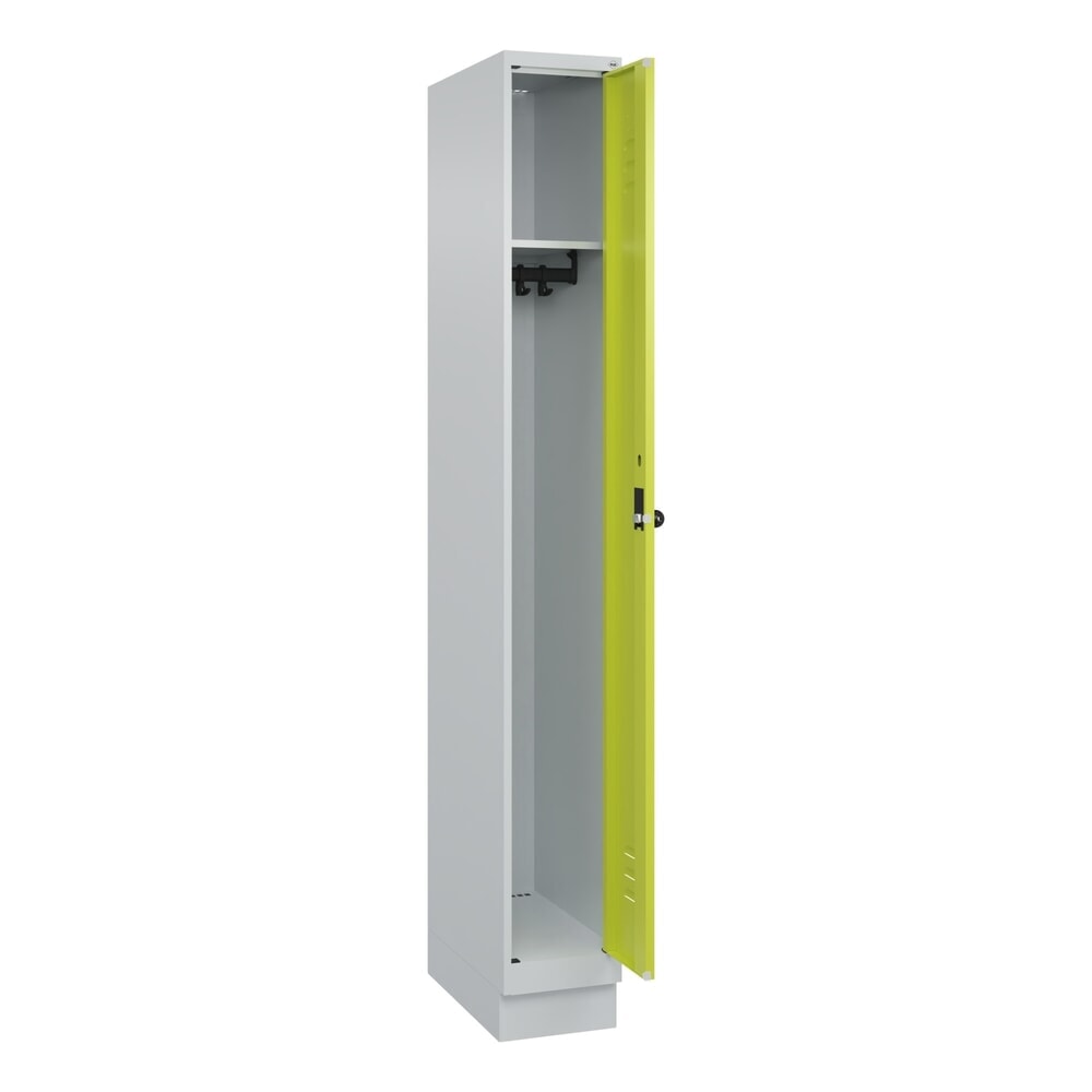 Produktabbildung: C+P Spind Classic PLUS, Sockel, 1 Abteil, HxBxT 1.950 x 250 x 500 mm, lichtgrau, clowngrün, für Vorhängeschloss, ohne Mitteltrennwand