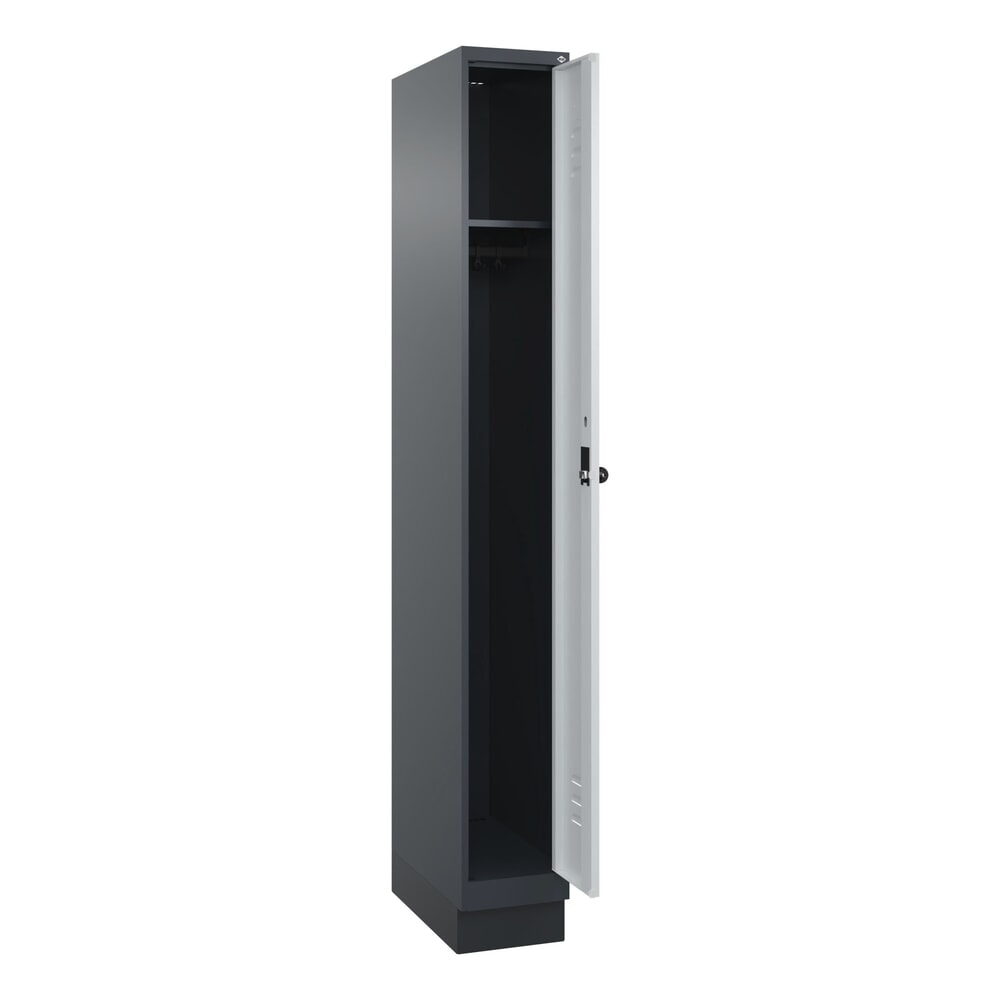 Produktabbildung: C+P Spind Classic PLUS, Sockel, 1 Abteil, HxBxT 1.950 x 250 x 500 mm, anthrazitgrau, lichtgrau, für Vorhängeschloss, ohne Mitteltrennwand