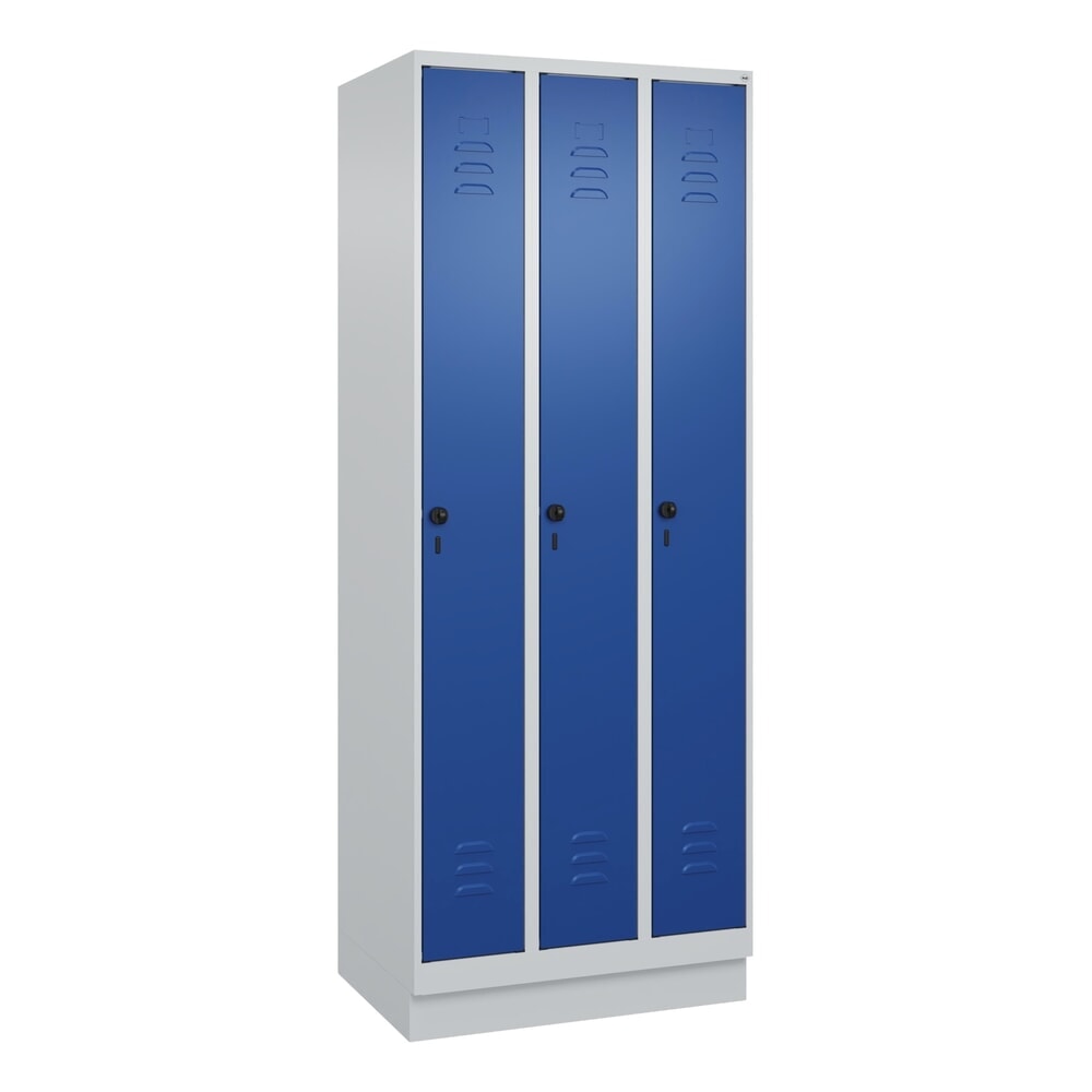 Produktabbildung Nr. 9: C+P Spind Classic PLUS, Sockel, 3 Abteile, HxBxT 1.950 x 750 x 500 mm, lichtgrau, enzianblau, für Vorhängeschloss, ohne Mitteltrennwand