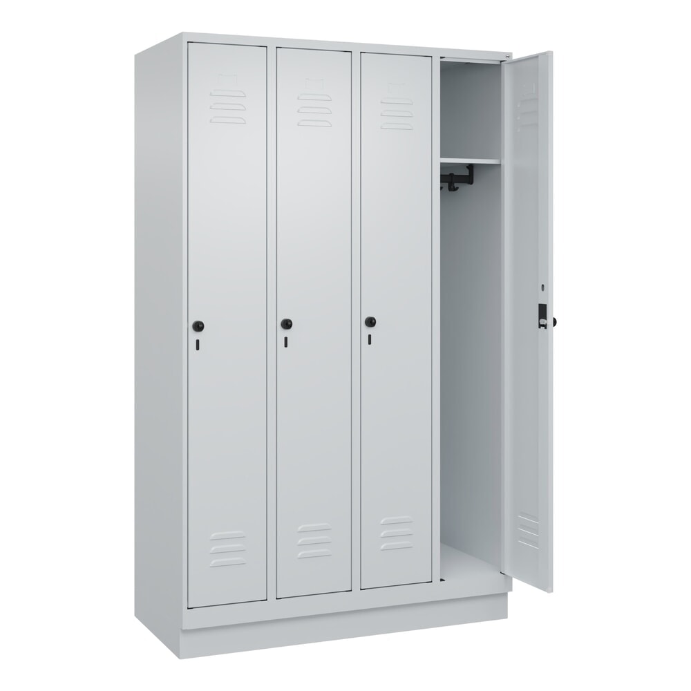 Produktabbildung Nr. 1: C+P Spind Classic PLUS, Sockel, 4 Abteile, HxBxT 1.950 x 1.200 x 500 mm, lichtgrau, lichtgrau, für Vorhängeschloss, ohne Mitteltrennwand
