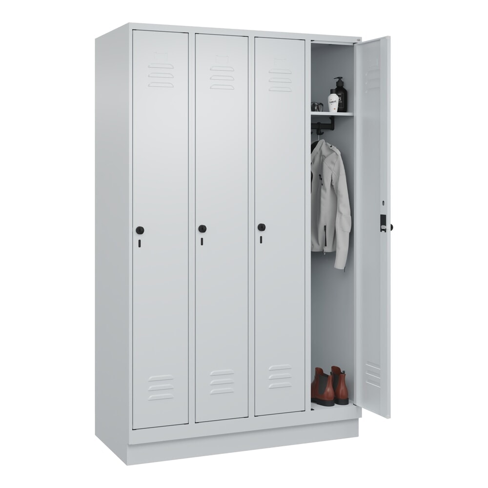 Produktabbildung Nr. 10: C+P Spind Classic PLUS, Sockel, 4 Abteile, HxBxT 1.950 x 1.200 x 500 mm, lichtgrau, lichtgrau, für Vorhängeschloss, ohne Mitteltrennwand