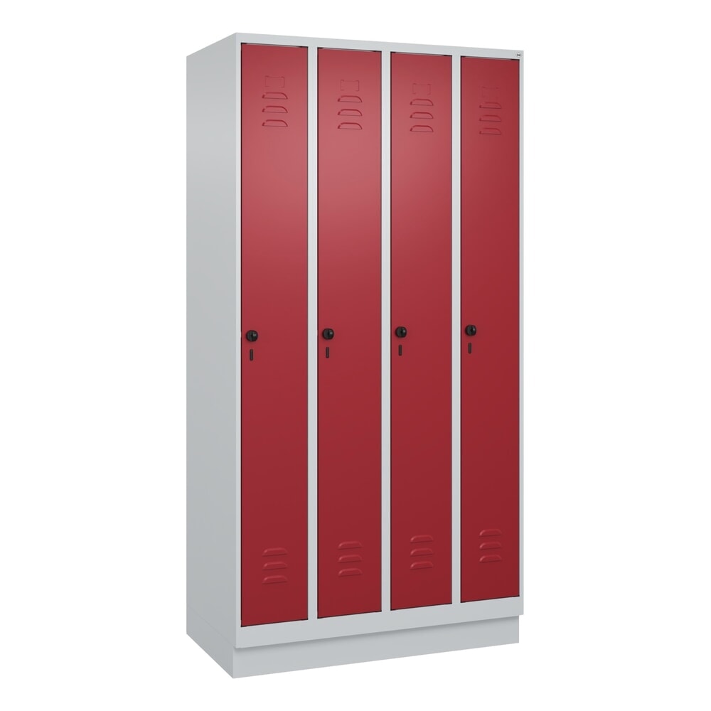 Produktabbildung Nr. 9: C+P Spind Classic PLUS, Sockel, 4 Abteile, HxBxT 1.950 x 1.000 x 500 mm, lichtgrau, rubinrot, für Vorhängeschloss, ohne Mitteltrennwand