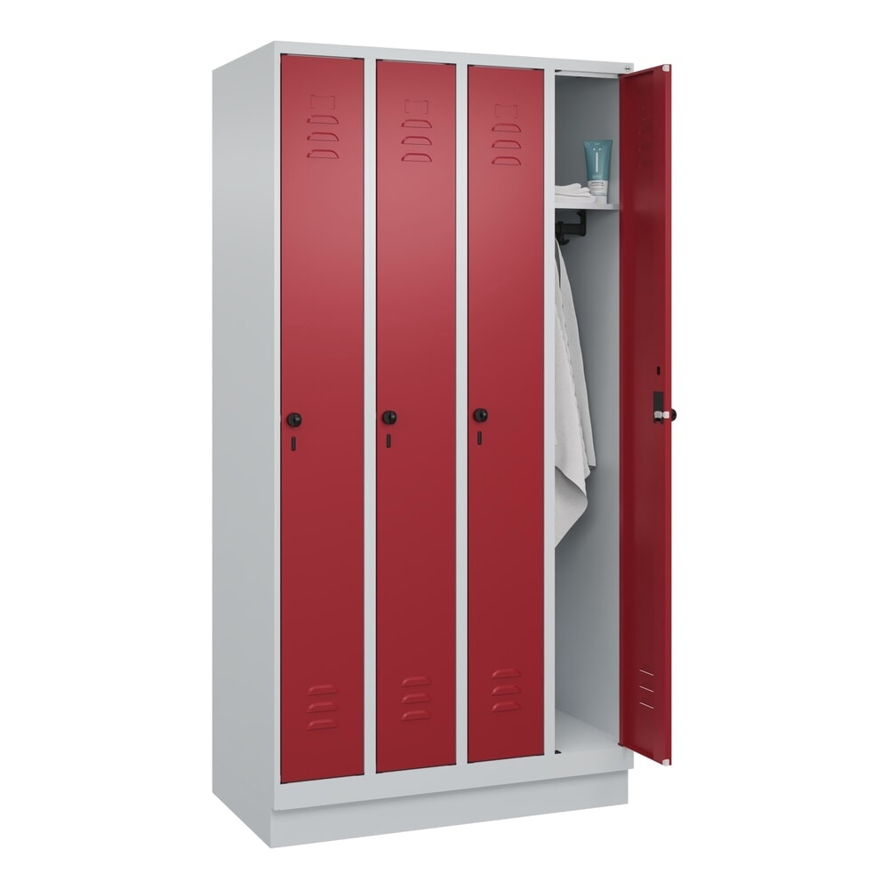 Produktabbildung Nr. 10: C+P Spind Classic PLUS, Sockel, 4 Abteile, HxBxT 1.950 x 1.000 x 500 mm, lichtgrau, rubinrot, für Vorhängeschloss, ohne Mitteltrennwand