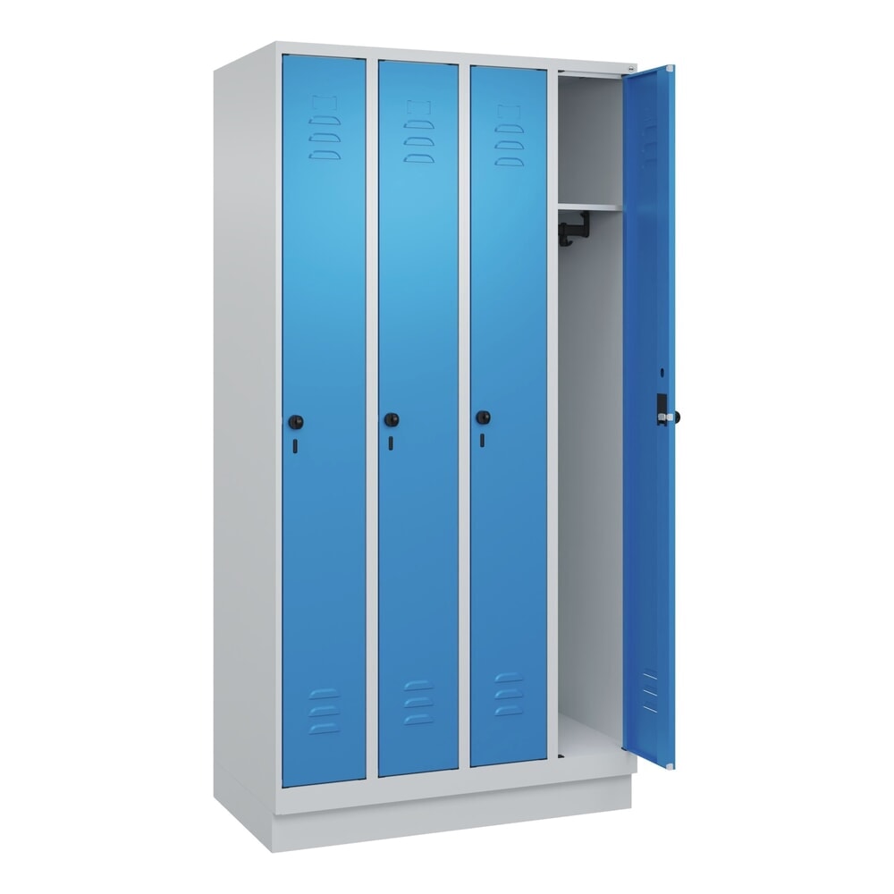 Produktabbildung: C+P Spind Classic PLUS, Sockel, 4 Abteile, HxBxT 1.950 x 1.000 x 500 mm, lichtgrau, lichtblau, für Vorhängeschloss, ohne Mitteltrennwand
