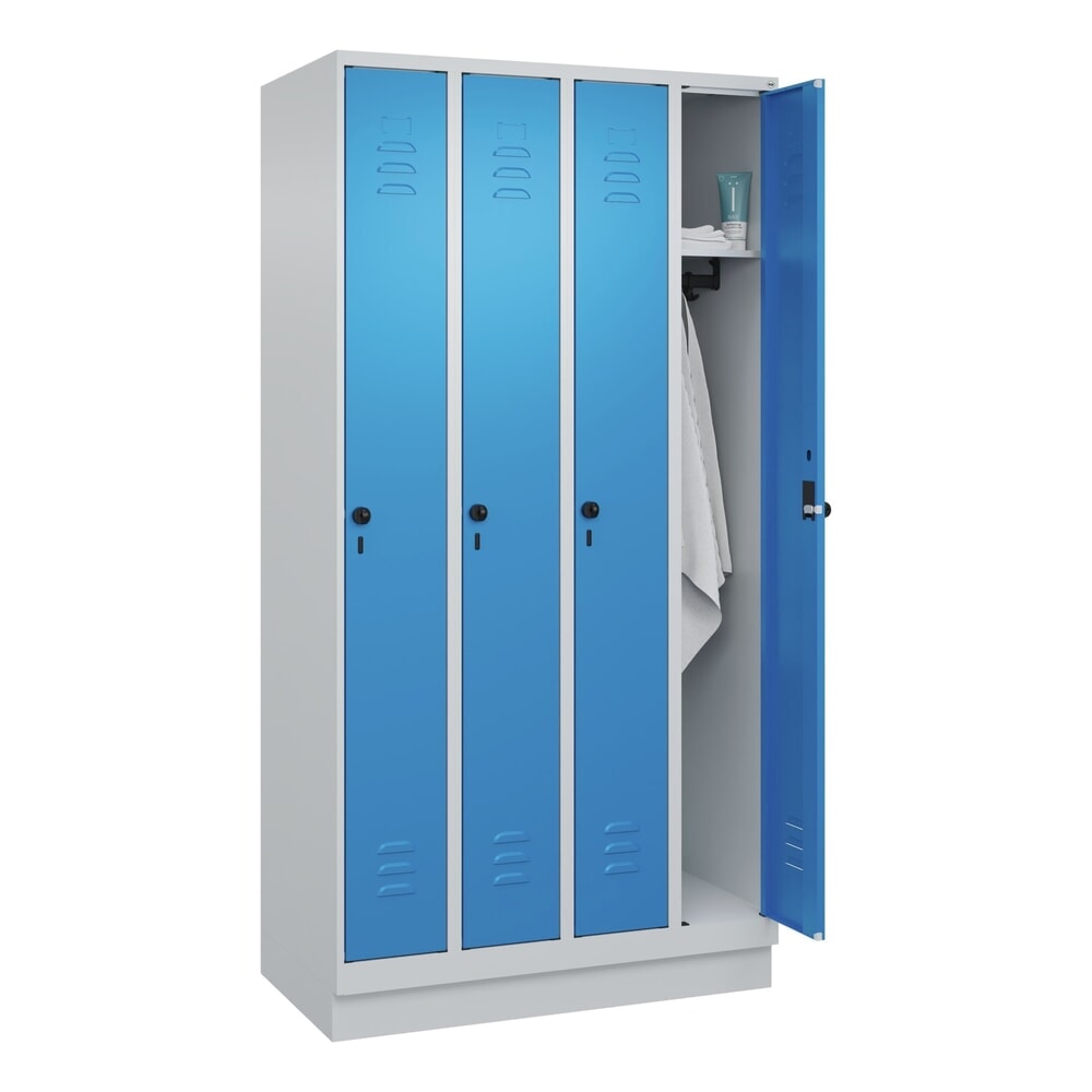 Produktabbildung Nr. 10: C+P Spind Classic PLUS, Sockel, 4 Abteile, HxBxT 1.950 x 1.000 x 500 mm, lichtgrau, lichtblau, für Vorhängeschloss, ohne Mitteltrennwand