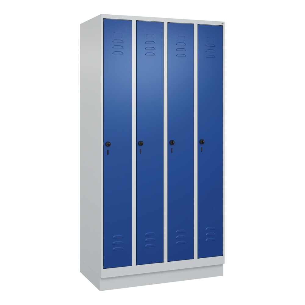 Produktabbildung Nr. 9: C+P Spind Classic PLUS, Sockel, 4 Abteile, HxBxT 1.950 x 1.000 x 500 mm, lichtgrau, enzianblau, für Vorhängeschloss, ohne Mitteltrennwand