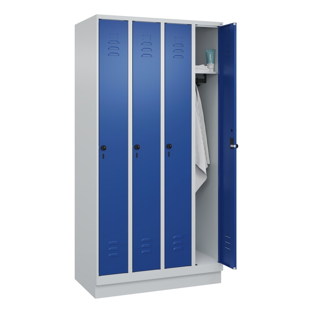 Produktabbildung Nr. 10: C+P Spind Classic PLUS, Sockel, 4 Abteile, HxBxT 1.950 x 1.000 x 500 mm, lichtgrau, enzianblau, für Vorhängeschloss, ohne Mitteltrennwand