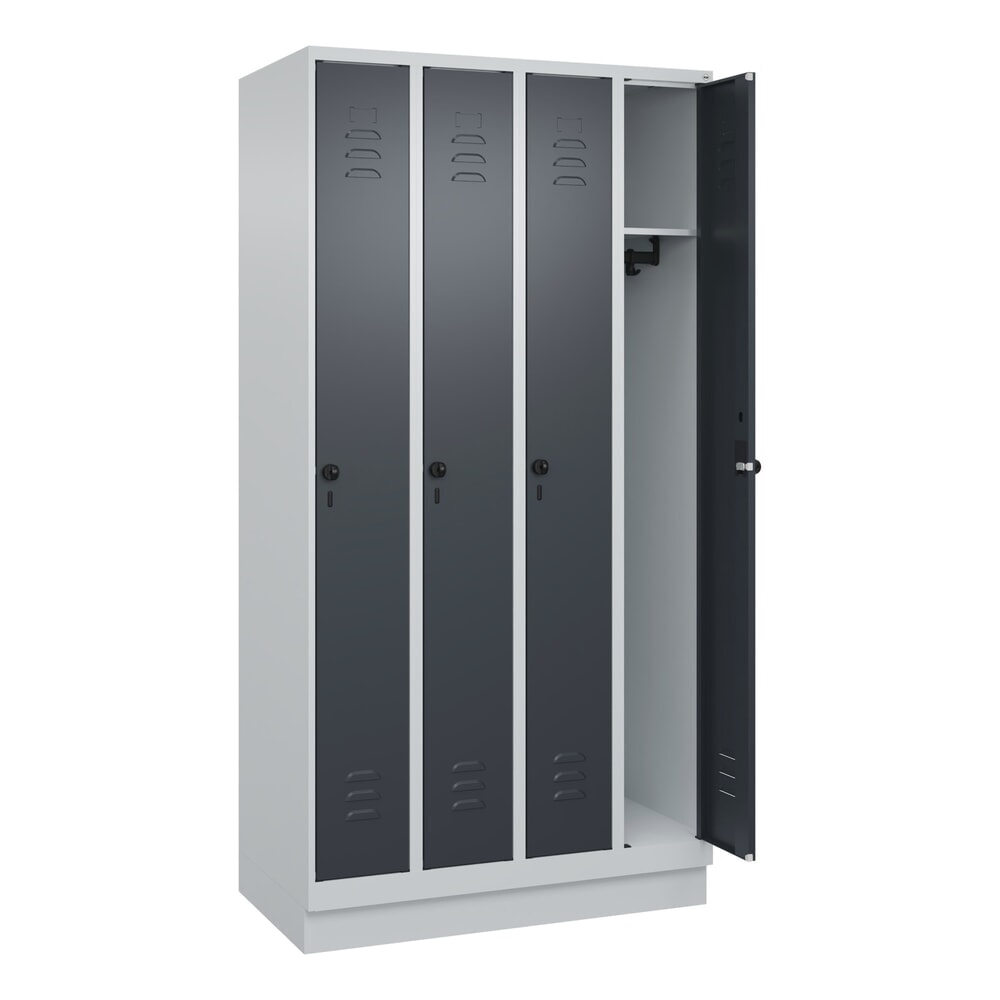 Produktabbildung: C+P Spind Classic PLUS, Sockel, 4 Abteile, HxBxT 1.950 x 1.000 x 500 mm, lichtgrau, anthrazitgrau, für Vorhängeschloss, ohne Mitteltrennwand