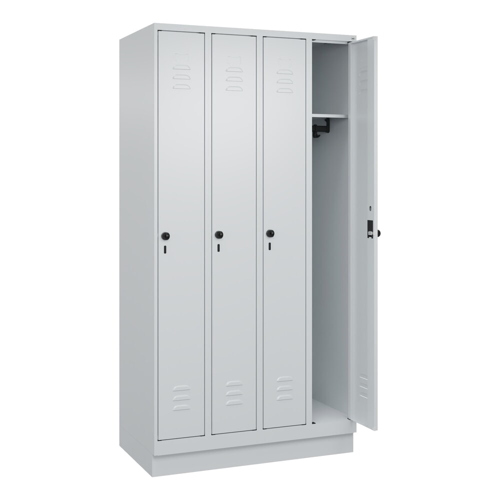 Produktabbildung: C+P Spind Classic PLUS, Sockel, 4 Abteile, HxBxT 1.950 x 1.000 x 500 mm, lichtgrau, lichtgrau, für Vorhängeschloss, ohne Mitteltrennwand