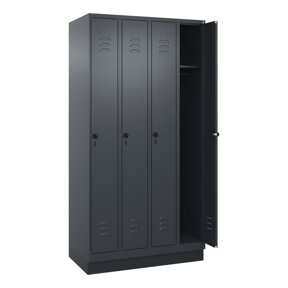 Produktabbildung: C+P Spind Classic PLUS, Sockel, 4 Abteile, HxBxT 1.950 x 1.000 x 500 mm, anthrazitgrau, anthrazitgrau, für Vorhängeschloss, ohne Mitteltrennwand