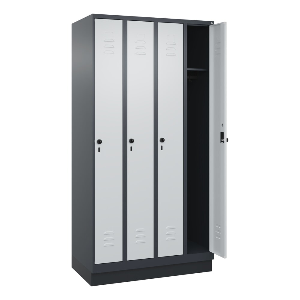 Produktabbildung: C+P Spind Classic PLUS, Sockel, 4 Abteile, HxBxT 1.950 x 1.000 x 500 mm, anthrazitgrau, lichtgrau, für Vorhängeschloss, ohne Mitteltrennwand