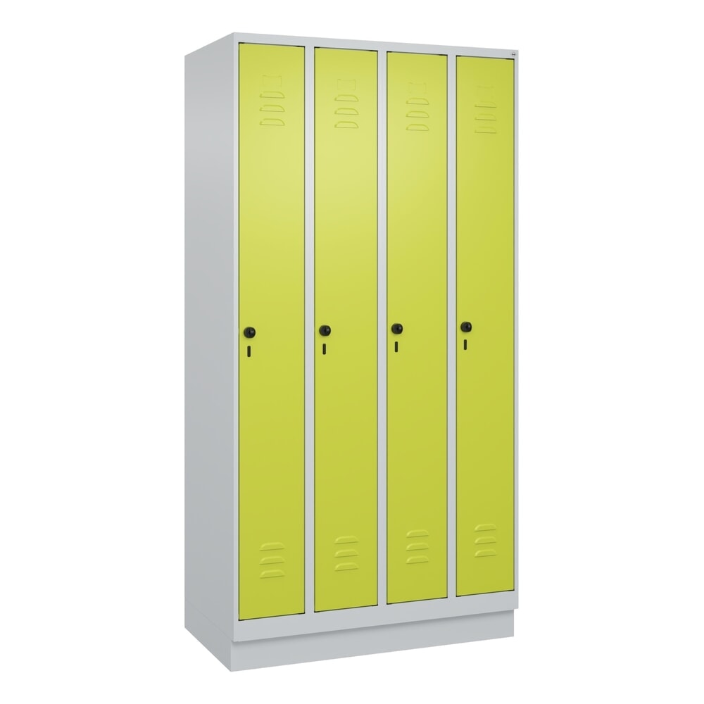 Produktabbildung Nr. 9: C+P Spind Classic PLUS, Sockel, 4 Abteile, HxBxT 1.950 x 1.000 x 500 mm, lichtgrau, clowngrün, für Vorhängeschloss, ohne Mitteltrennwand