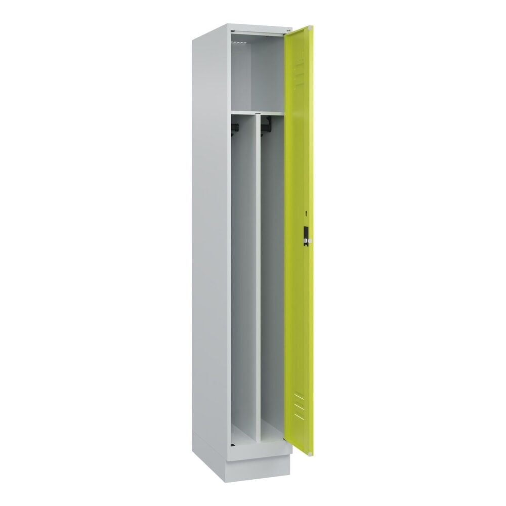 Produktabbildung: C+P Spind Classic PLUS, Sockel, 1 Abteil, HxBxT 1.950 x 300 x 500 mm, lichtgrau, clowngrün, Zylinderschloss, mit Mitteltrennwand