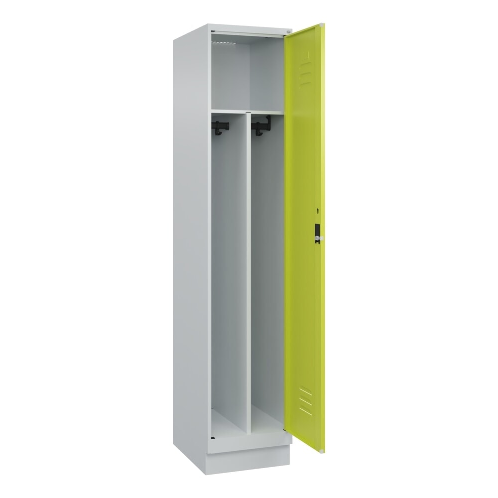Produktabbildung: C+P Spind Classic PLUS, Sockel, 1 Abteil, HxBxT 1.950 x 400 x 500 mm, lichtgrau, clowngrün, Zylinderschloss, mit Mitteltrennwand