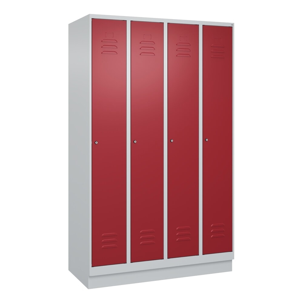 Produktabbildung Nr. 8: C+P Spind Classic PLUS, Sockel, 4 Abteile, HxBxT 1.950 x 1.200 x 500 mm, lichtgrau, rubinrot, Zylinderschloss, mit Mitteltrennwand