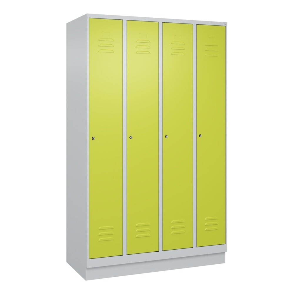 Produktabbildung Nr. 9: C+P Spind Classic PLUS, Sockel, 4 Abteile, HxBxT 1.950 x 1.200 x 500 mm, lichtgrau, clowngrün, Zylinderschloss, mit Mitteltrennwand