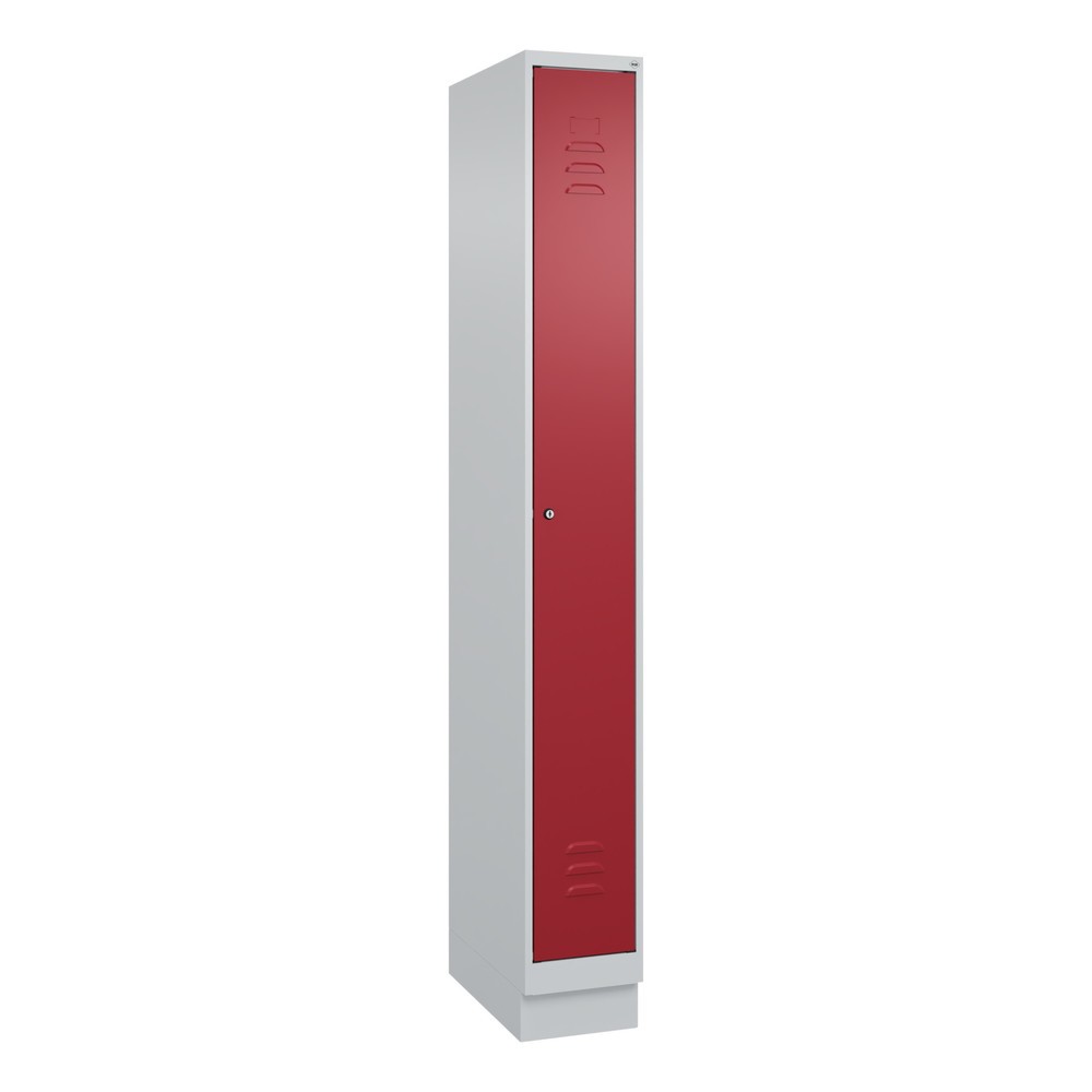 Produktabbildung: C+P Spind Classic PLUS, Sockel, 1 Abteil, HxBxT 1.950 x 250 x 500 mm, lichtgrau, rubinrot, Zylinderschloss, ohne Mitteltrennwand