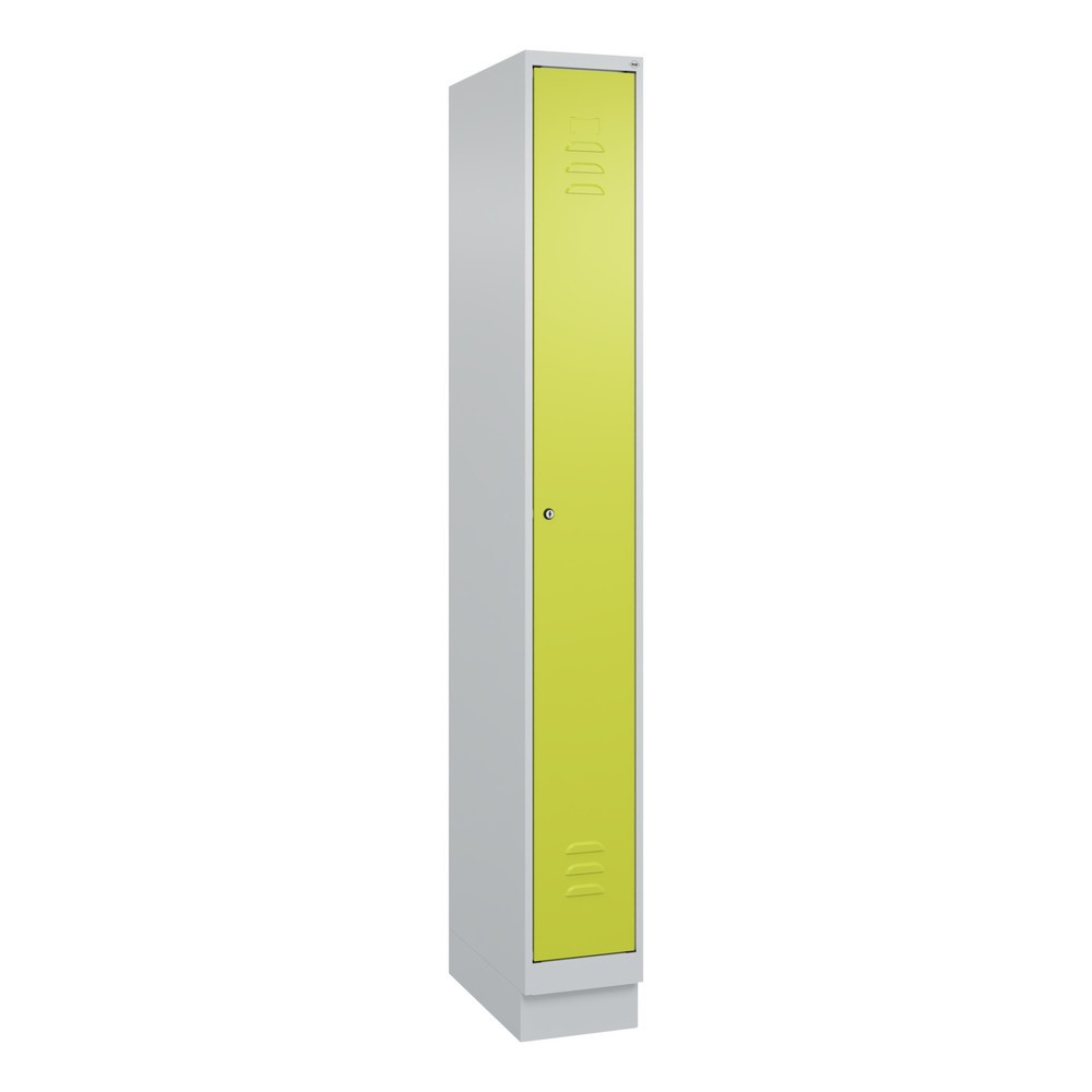 Produktabbildung: C+P Spind Classic PLUS, Sockel, 1 Abteil, HxBxT 1.950 x 250 x 500 mm, lichtgrau, clowngrün, Zylinderschloss, ohne Mitteltrennwand