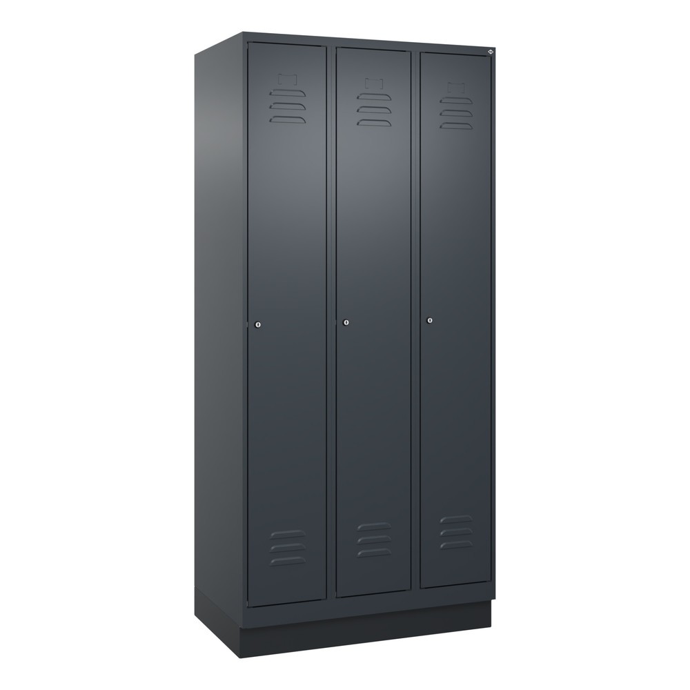 Produktabbildung: C+P Spind Classic PLUS, Sockel, 3 Abteile, HxBxT 1.950 x 900 x 500 mm, anthrazitgrau, anthrazitgrau, Zylinderschloss, ohne Mitteltrennwand